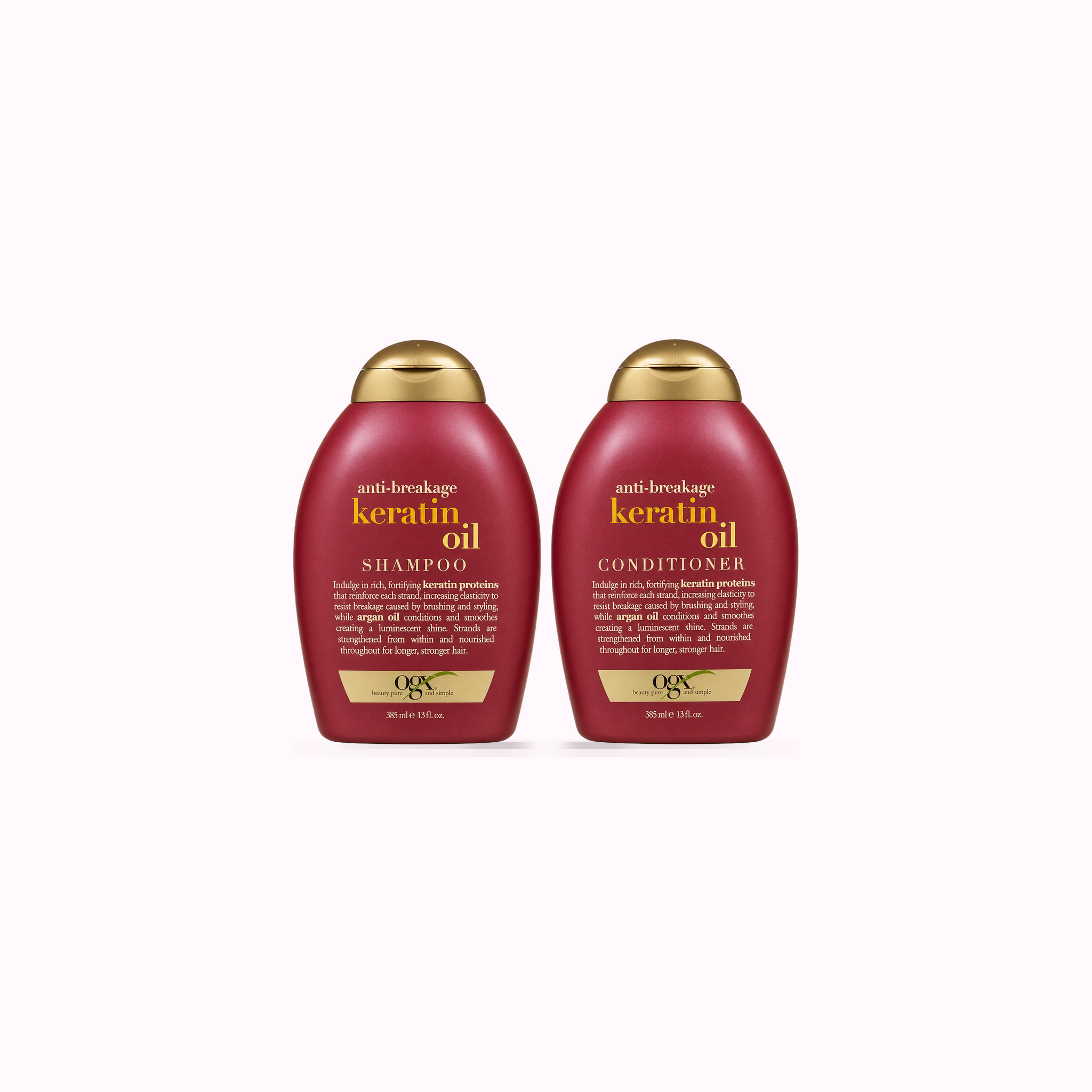 OGX Anti-Breakage + Keratin Oil Fortifying Anti-Frizz Conditioner + shampoo product cover